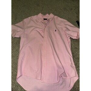 Ralph Lauren Shirt Mens Size Large Pink Short Sleeve Button Up Check Blue Pony